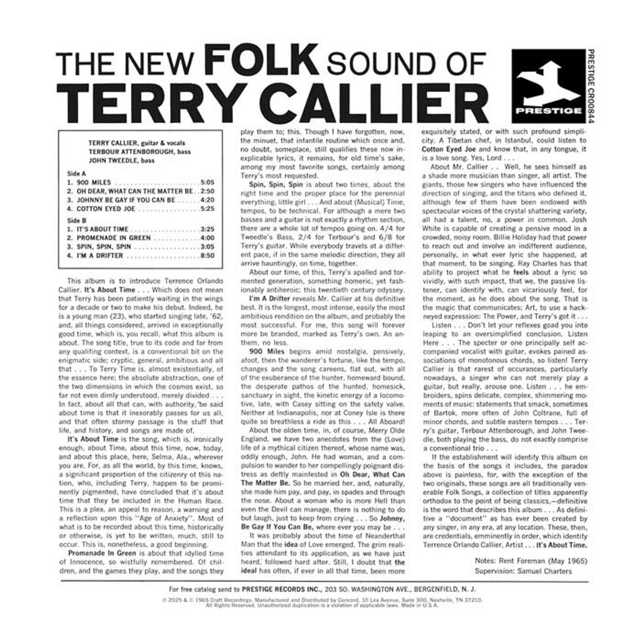 Terry Callier - The New Folk Sound of Terry Callier - Bluesville Acoustic Sounds Series LP - VINYL