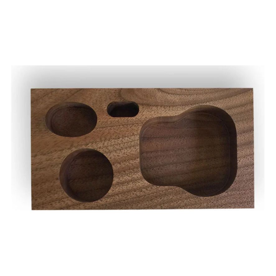 GrooveWasher - Walnut Display Block + 2 oz G2 Fluid Bottle